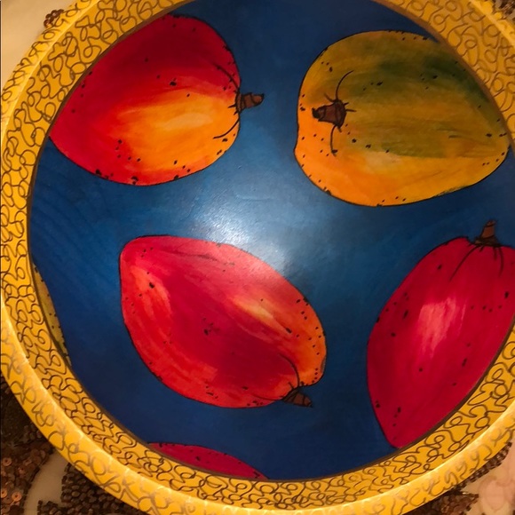 Janis Childs Hand painted Wooden Bowl. ~12” - Picture 5 of 6